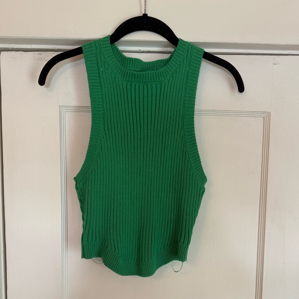 La Hearts Kelly Green Ribbed Crop Tank Top